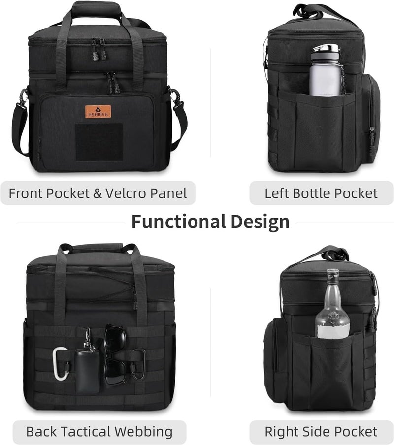 HSHRISH Lunch Box for men, Large Expandable Insulated Lunch Bag, Durable Waterproof Leakproof Tactical Cooler Bag for Adults Men to Work Picnic Beach Day Trips, 24 Cans/16 L, Black - Image 2